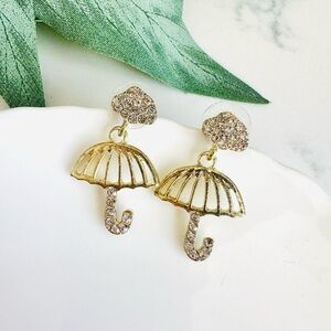 2/$30🌵 Dainty Gold Umbrella Earrings Rhinestone Cloud Rain Dangle Jewelry NEW